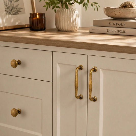 Vintage Antique Brass Cabinet Handles And Knobs Set, Rustic Style Furniture Drawer Pulls, Decorative Cabinet Hardware For Kitchen Cabinets, Wardrobes, Dressers, Bathroom Storage And Home Renovation