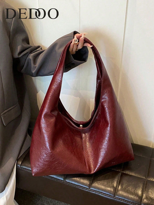 Vintage Commuter Large Capacity Bag For Women 2024 New Texture Soft Leather Shoulder Bag Simple And Versatile Crossbody Tote Bag