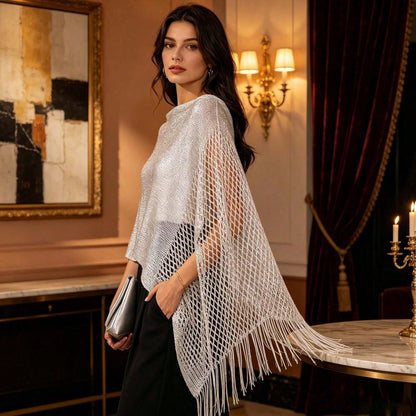 [Vintage Lace Crochet Shawl] French Vintage Exquisite Crochet Shawl, Tie-Up Elegant Outerwear Scarf, Soft Mori Style Hollow Embroidery Decorated Scarf, Lightweight Breathable Air-Conditioned Room Oute