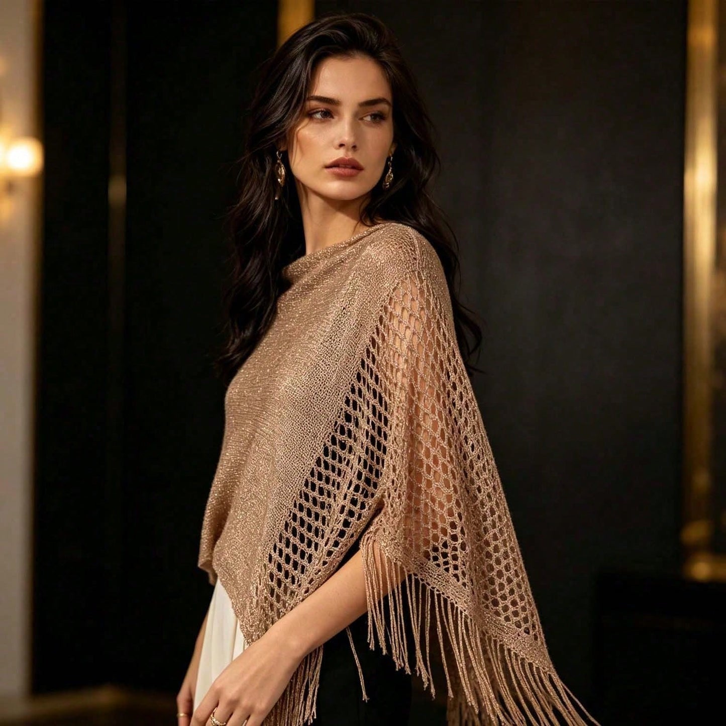 [Vintage Lace Crochet Shawl] French Vintage Exquisite Crochet Shawl, Tie-Up Elegant Outerwear Scarf, Soft Mori Style Hollow Embroidery Decorated Scarf, Lightweight Breathable Air-Conditioned Room Oute