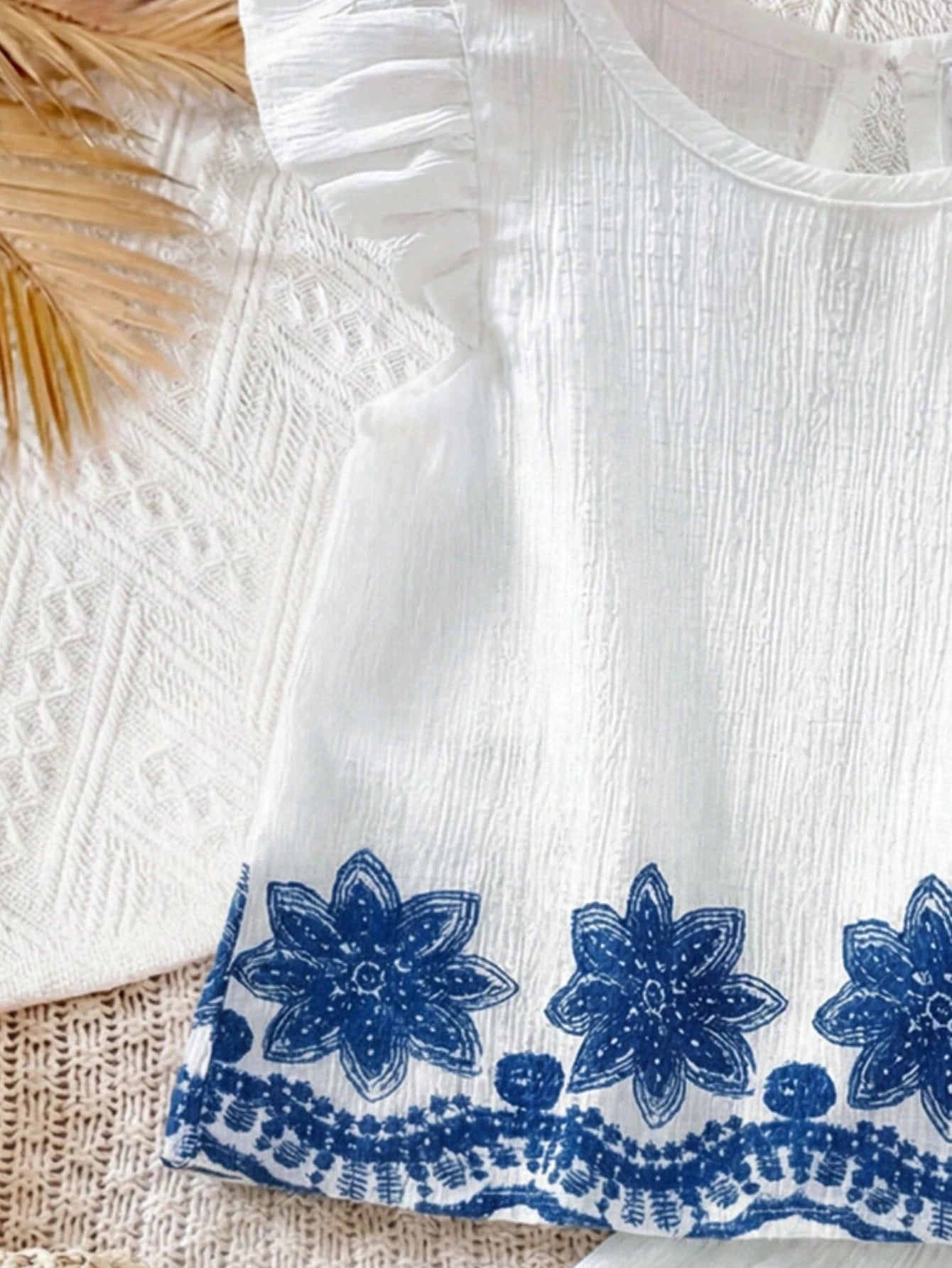 Vintaside Kids 2pcs/Set Baby Girl 0-3Y Embroidery Linen Set White Summer Elegant Flowy Holiday Vacation Holiday Countryside Style Outfit Top & Shorts Two Pieces Set