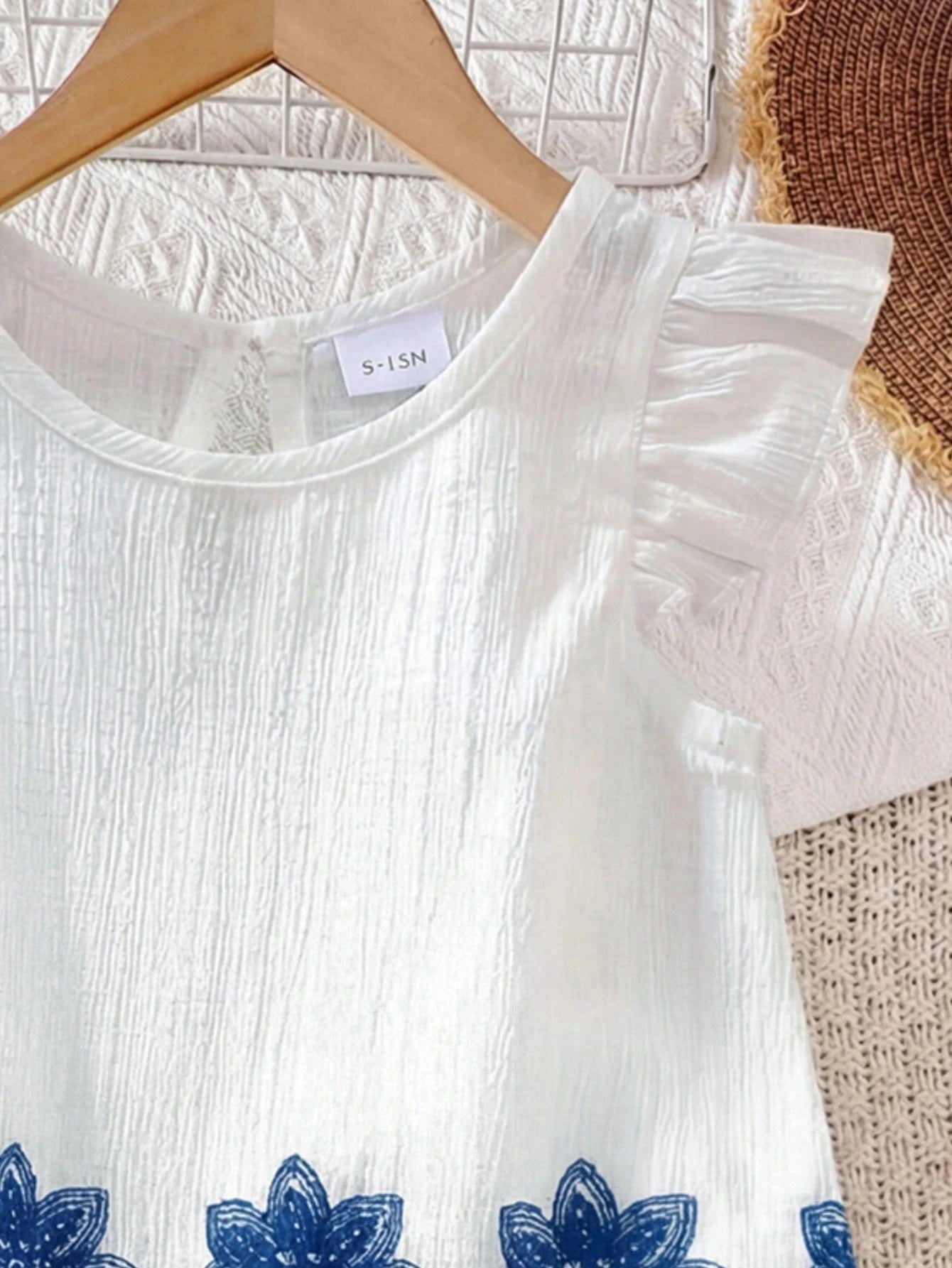Vintaside Kids 2pcs/Set Baby Girl 0-3Y Embroidery Linen Set White Summer Elegant Flowy Holiday Vacation Holiday Countryside Style Outfit Top & Shorts Two Pieces Set