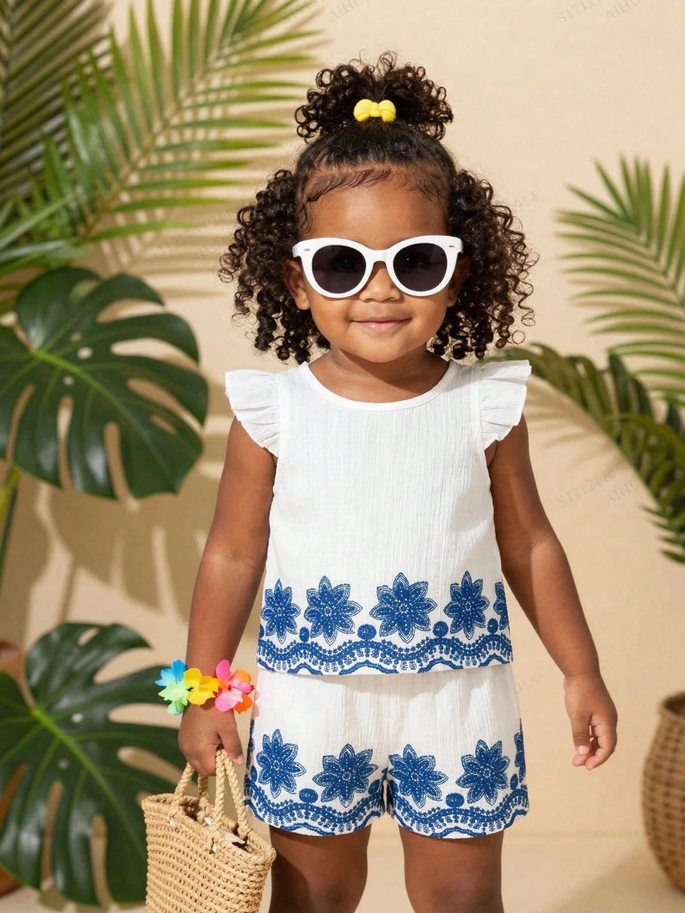 Vintaside Kids 2pcs/Set Baby Girl 0-3Y Embroidery Linen Set White Summer Elegant Flowy Holiday Vacation Holiday Countryside Style Outfit Top & Shorts Two Pieces Set