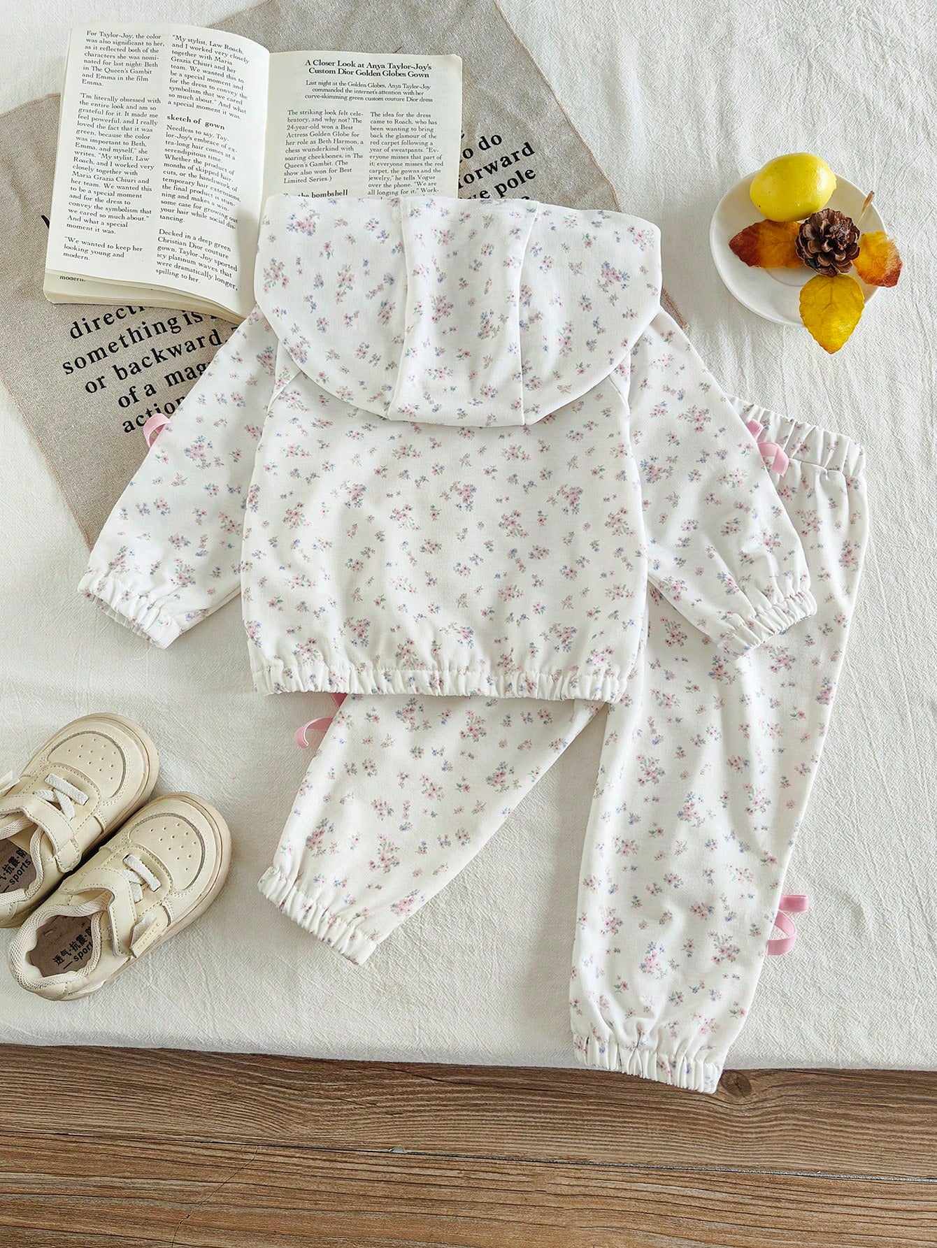 Vintaside Kids 2pcs/Set Baby Girls Floral Hooded Jacket & Matching Pants Set, Fashion Casual Outdoor Sports Outfit, Autumn/Winter