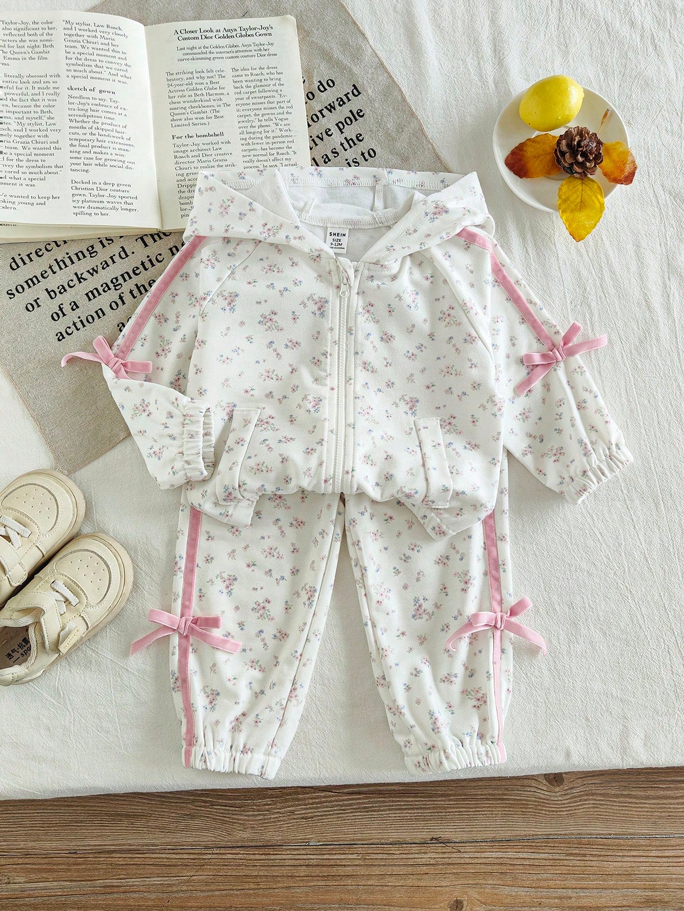 Vintaside Kids 2pcs/Set Baby Girls Floral Hooded Jacket & Matching Pants Set, Fashion Casual Outdoor Sports Outfit, Autumn/Winter