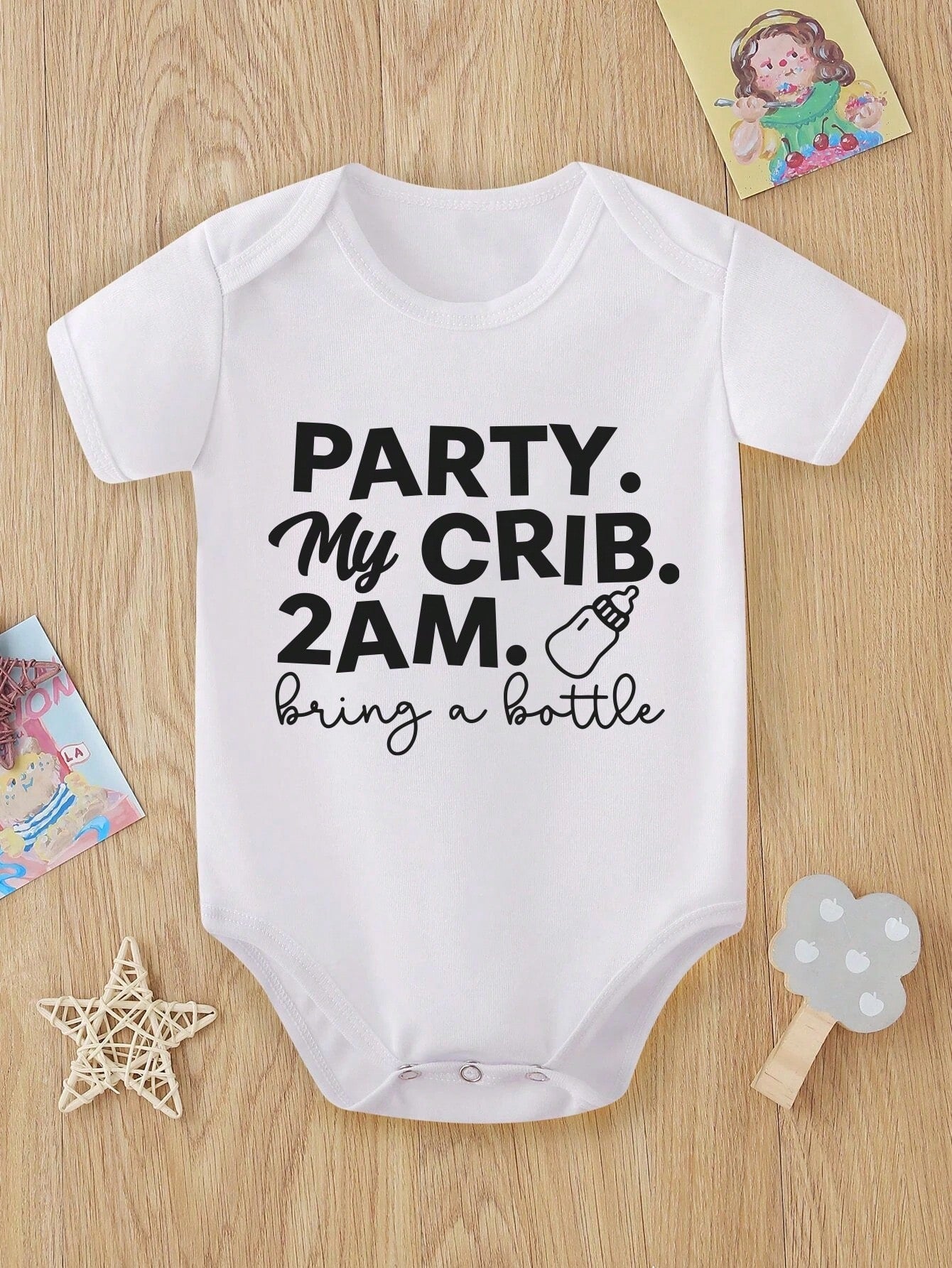 Vintaside Kids Baby Boy Casual Creative Milk Bottle & Letter Print Bodysuit, Short Sleeve