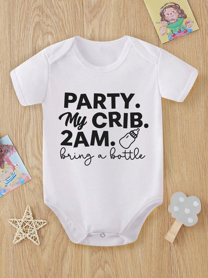 Vintaside Kids Baby Boy Casual Creative Milk Bottle & Letter Print Bodysuit, Short Sleeve