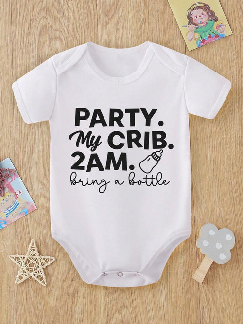 Vintaside Kids Baby Boy Casual Creative Milk Bottle & Letter Print Bodysuit, Short Sleeve