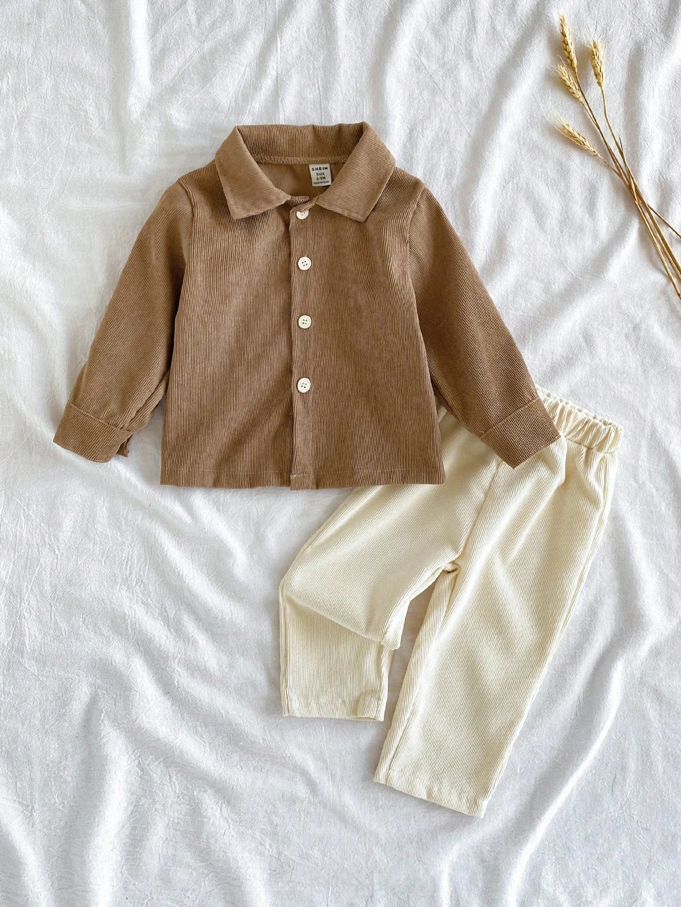 Vintaside Kids Baby Boys Classic 2 Piece Set,Collared Long Sleeve Cardigan Jacket & Beige Trousers,All Shades Of Brown,Autumn,Casual,Family Matching Gentleman Style
