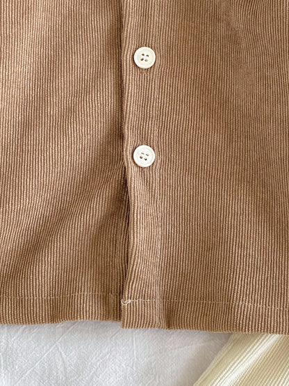 Vintaside Kids Baby Boys Classic 2 Piece Set,Collared Long Sleeve Cardigan Jacket & Beige Trousers,All Shades Of Brown,Autumn,Casual,Family Matching Gentleman Style