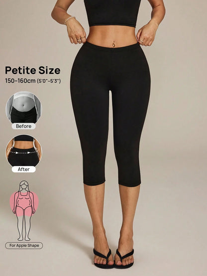 Vivamere Solid Color High Waist Metal Casual Athleisure Athletic Fashionable Capri Pants For Summer Pilates Black Sporty Petite Women Gym Workout
