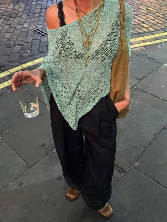 Vivid Style Women's Asymmetrical, Hollow, Casual Versatile, Vacation Beach, Party Fashion, Cape Shawl, Sun Protection, Loose Slouchy, Knit Cover Up, Outdoor Date Summer, Beach Party, Boho Chic