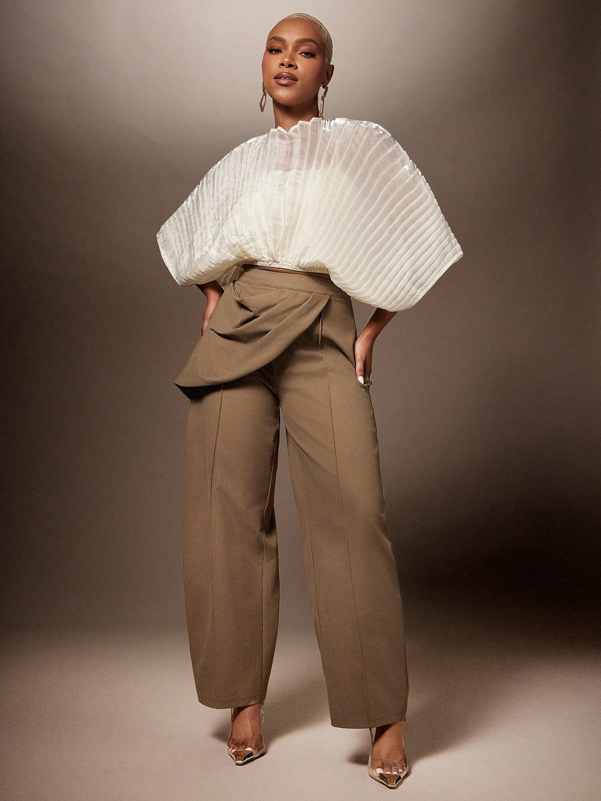 Vixey High Waist Draped Sash Seam Detail Barrel Leg Pants, Cocktail, Special Occasion, Date Night, Desk To Dinner