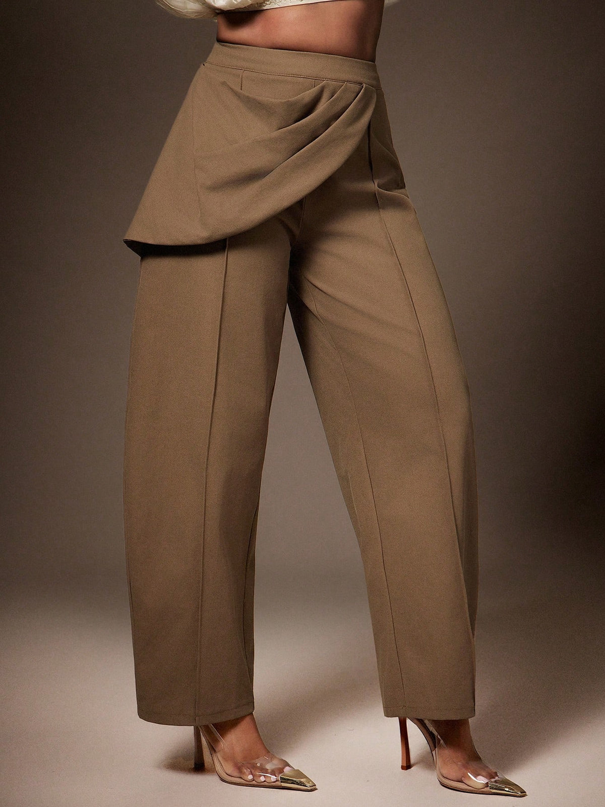 Vixey High Waist Draped Sash Seam Detail Barrel Leg Pants, Cocktail, Special Occasion, Date Night, Desk To Dinner