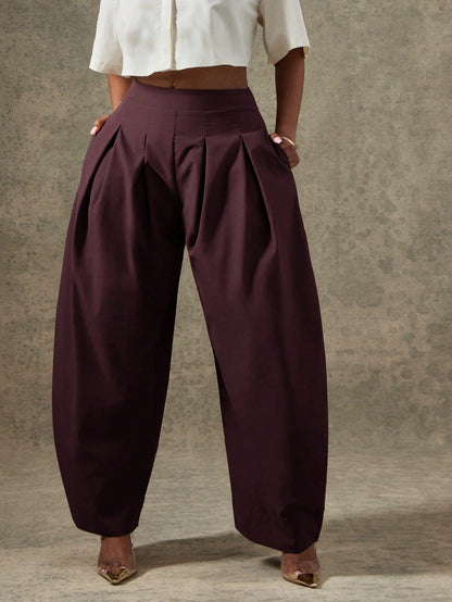 Vixey High Waist Pleated Detail Barrel Leg Office Pants