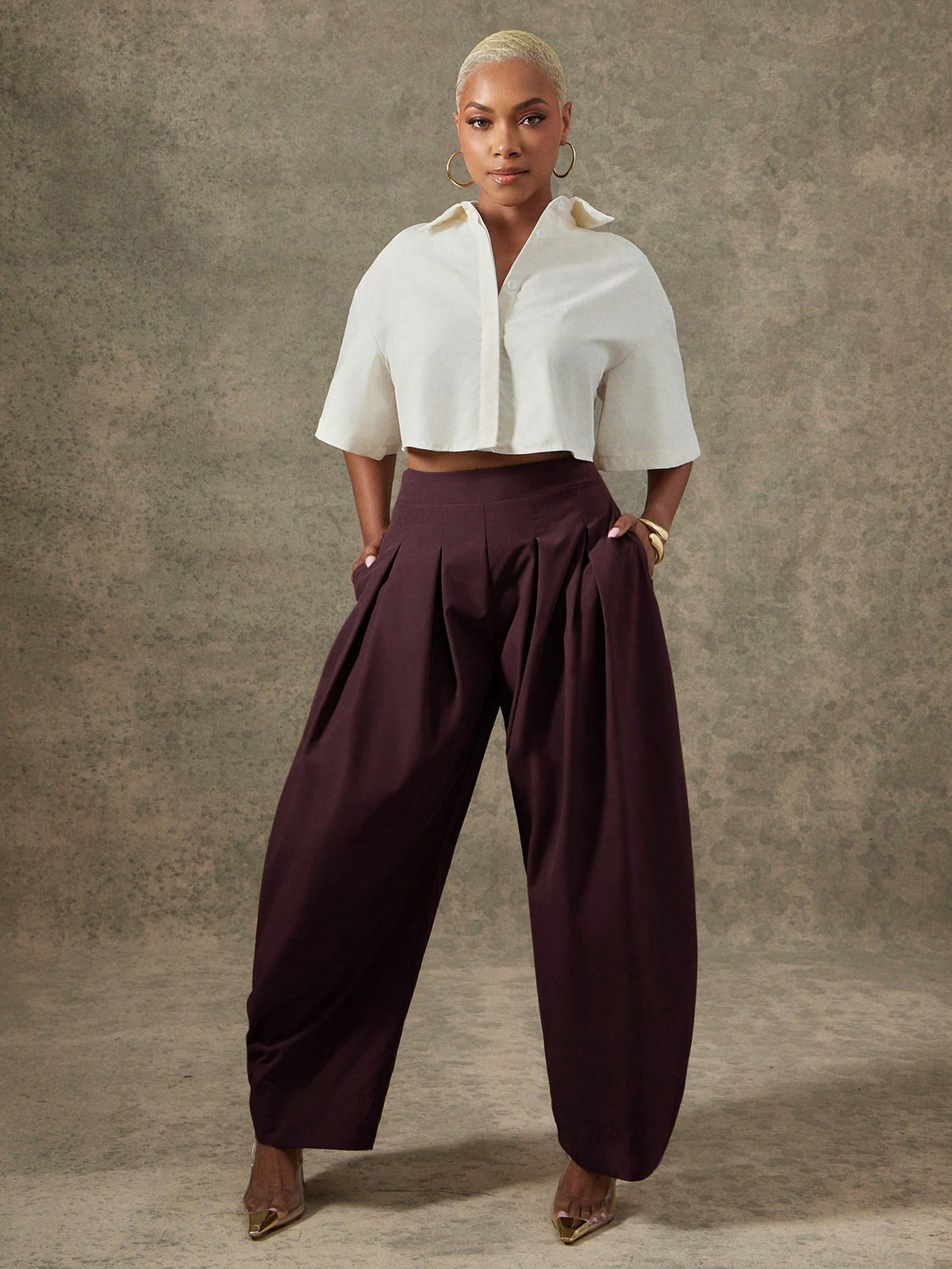 Vixey High Waist Pleated Detail Barrel Leg Office Pants