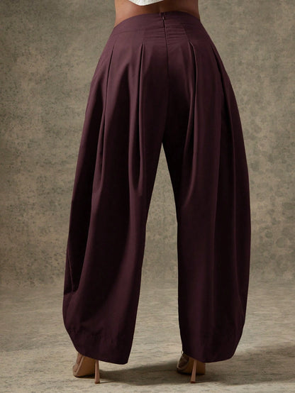 Vixey High Waist Pleated Detail Barrel Leg Office Pants
