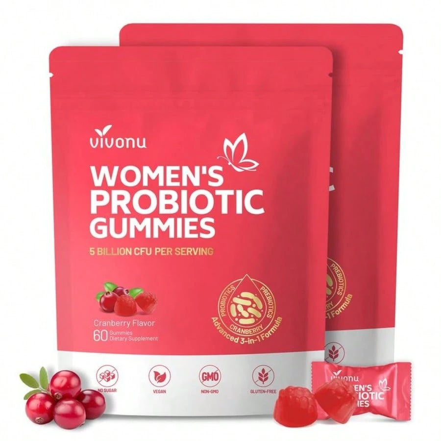 VPOAJ Cranberry Probiotic Gummies| Targeting Body Odor, Women's Health, And Body Balance| Vegan (60 Gummies Per Pack)