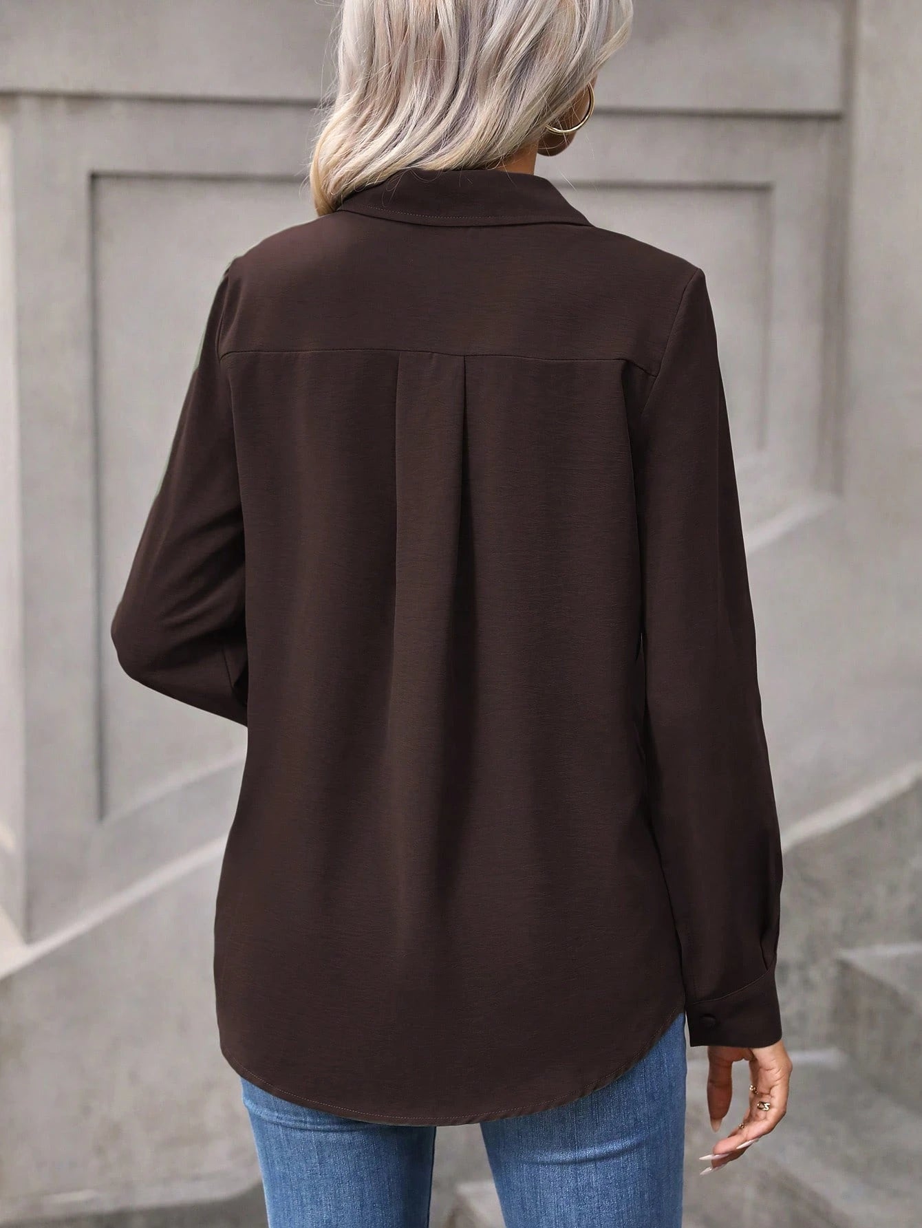 Wandoria Women's Plain Color Long Sleeve Button Up Casual Shirt For Autumn Fall Cloth For Women