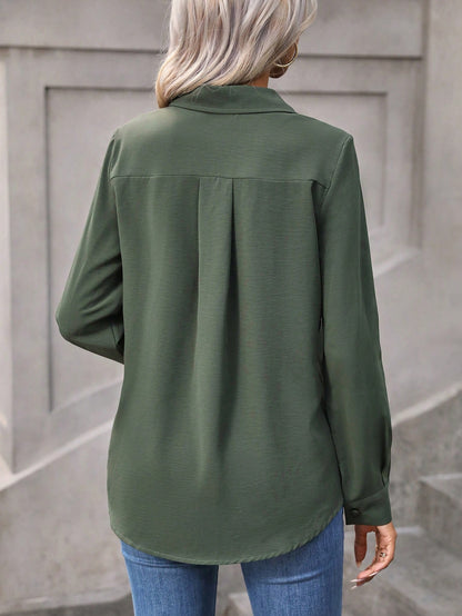 Wandoria Women's Plain Color Long Sleeve Button Up Casual Shirt For Autumn Fall Cloth For Women
