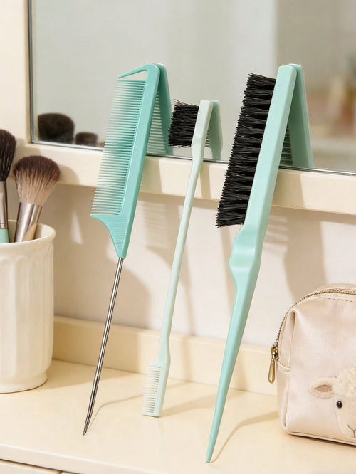 WANMEI 3pcs Hair Styling Brush Set, Including Volumizing Brush, Tail Comb, And Edge Brush, Suitable For Hairline And Nape Brushing, Easy To Detangle And Smooth Hair. This Brush Set Contains Various Ha
