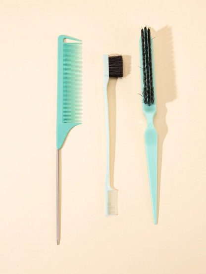 WANMEI 3pcs Hair Styling Brush Set, Including Volumizing Brush, Tail Comb, And Edge Brush, Suitable For Hairline And Nape Brushing, Easy To Detangle And Smooth Hair. This Brush Set Contains Various Ha