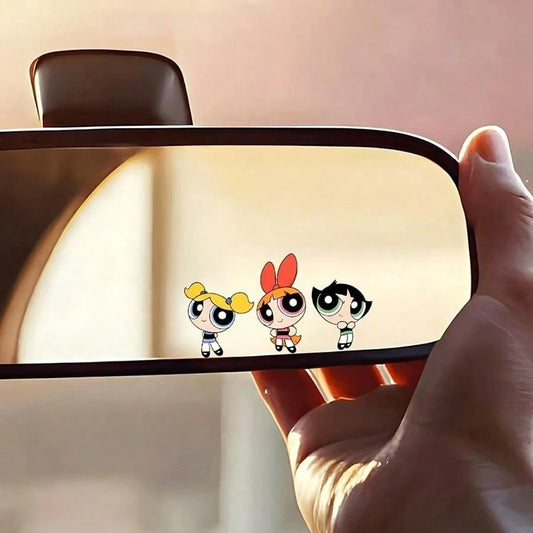 Warner Bros The Powerpuff Girls Cute Cartoon Anime Girl Car Rearview Mirror Sticker, Car Decoration Mirror Face Sticker, Car Truck Rearview Mirror Decoration, Car Sticker For Interior Painting, Car In