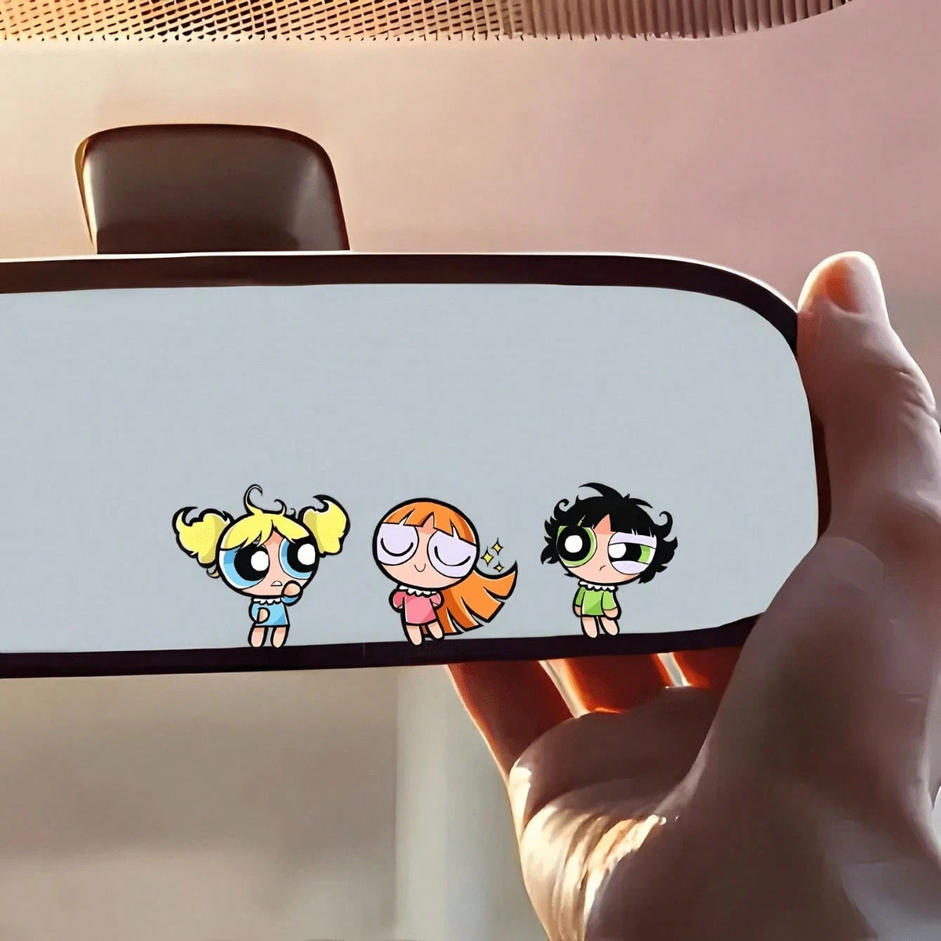 Warner Bros The Powerpuff Girls Cute Cartoon Anime Girl Car Rearview Mirror Sticker, Car Decoration Mirror Face Sticker, Car Truck Rearview Mirror Decoration, Car Sticker For Interior Painting, Car In