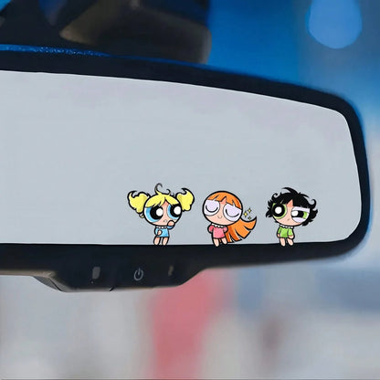 Warner Bros The Powerpuff Girls Cute Cartoon Anime Girl Car Rearview Mirror Sticker, Car Decoration Mirror Face Sticker, Car Truck Rearview Mirror Decoration, Car Sticker For Interior Painting, Car In
