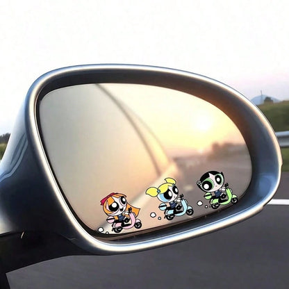 Warner Bros The Powerpuff Girls Cute Cartoon Anime Girl Car Rearview Mirror Sticker, Car Decoration Mirror Face Sticker, Car Truck Rearview Mirror Decoration, Car Sticker For Interior Painting, Car In