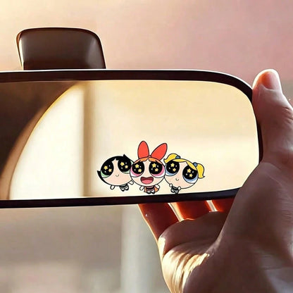 Warner Bros The Powerpuff Girls Cute Cartoon Anime Girl Car Rearview Mirror Sticker, Car Decoration Mirror Face Sticker, Car Truck Rearview Mirror Decoration, Car Sticker For Interior Painting, Car In