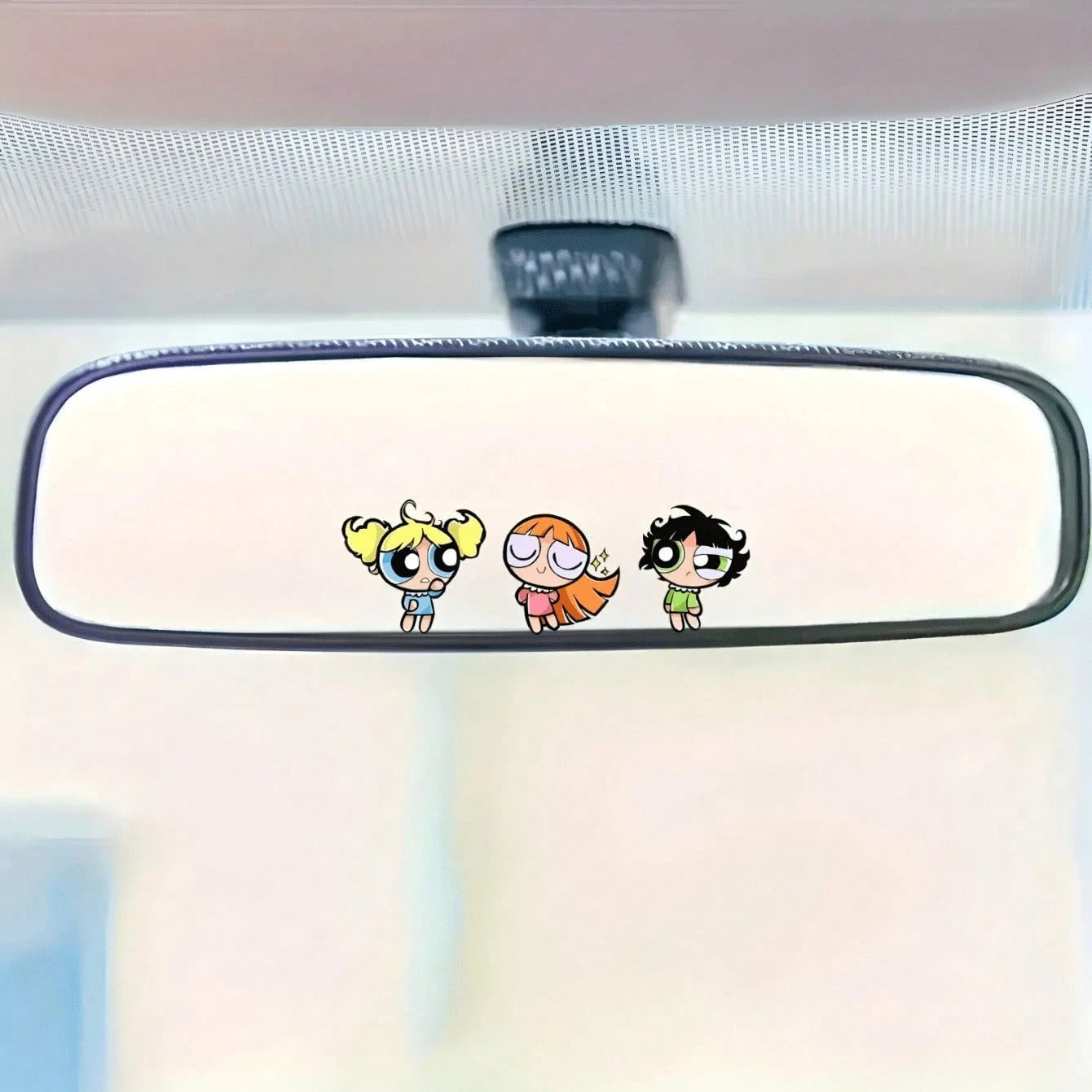 Warner Bros The Powerpuff Girls Cute Cartoon Anime Girl Car Rearview Mirror Sticker, Car Decoration Mirror Face Sticker, Car Truck Rearview Mirror Decoration, Car Sticker For Interior Painting, Car In