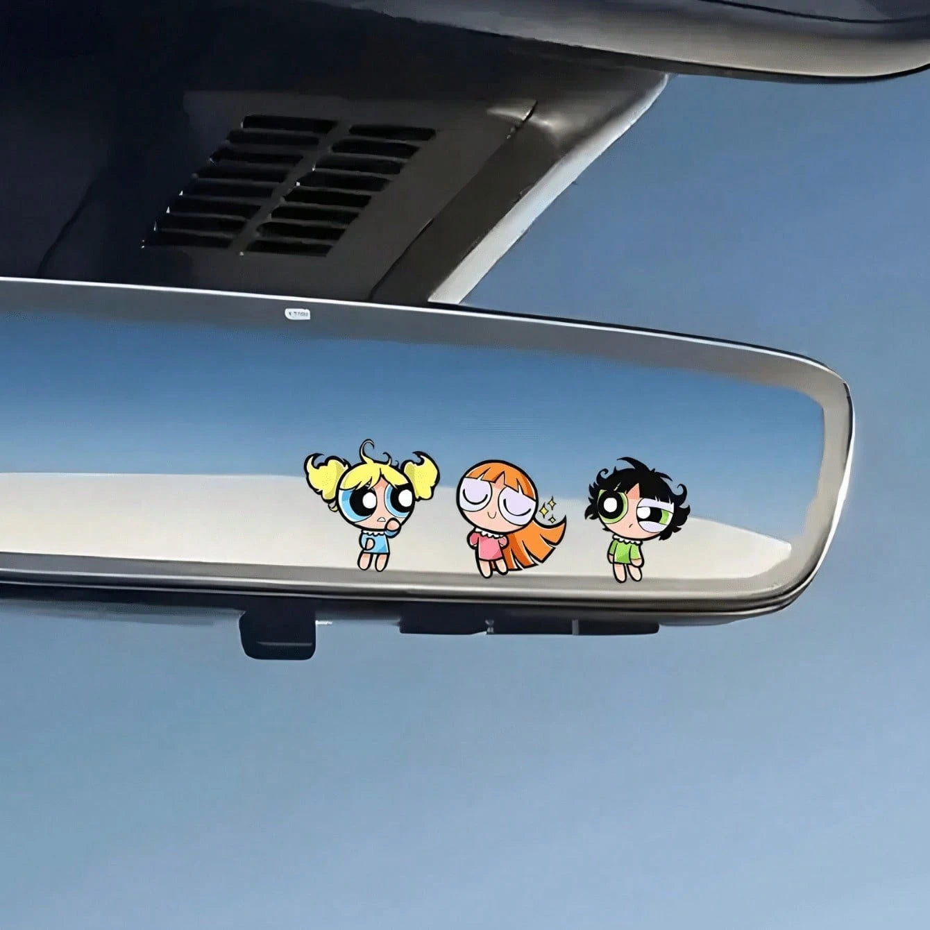 Warner Bros The Powerpuff Girls Cute Cartoon Anime Girl Car Rearview Mirror Sticker, Car Decoration Mirror Face Sticker, Car Truck Rearview Mirror Decoration, Car Sticker For Interior Painting, Car In