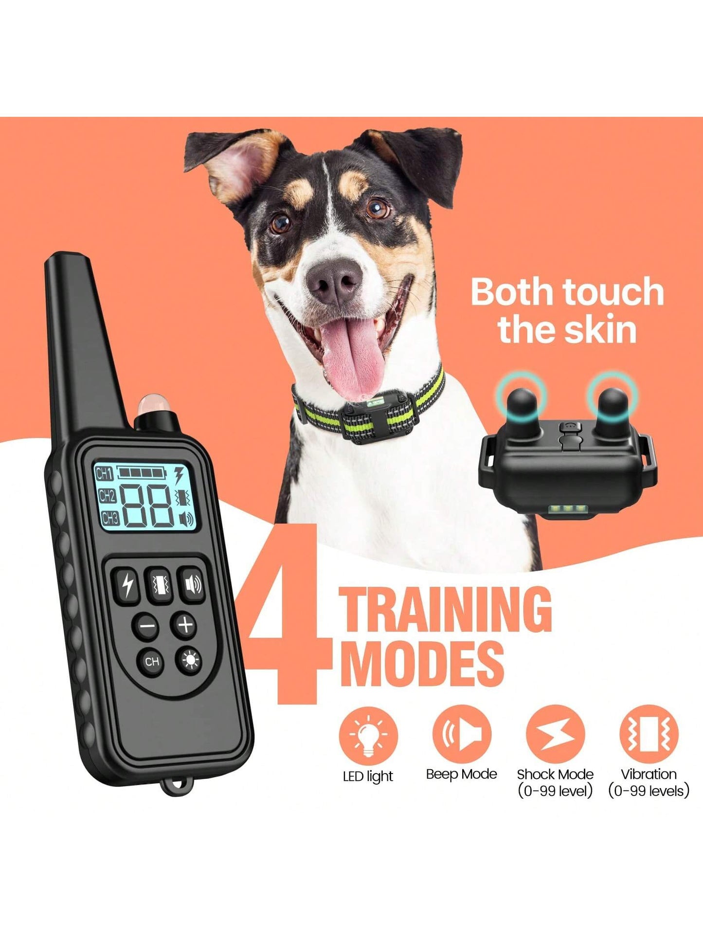 Waterproof Dog Training Collar, Remote Range 2600ft, 3 Training Modes: Beep, Shock, Vibration, Rechargeable Shock Collar Suitable For Small, Medium And Large Dogs, Remote And Collar Both Have LED Ligh
