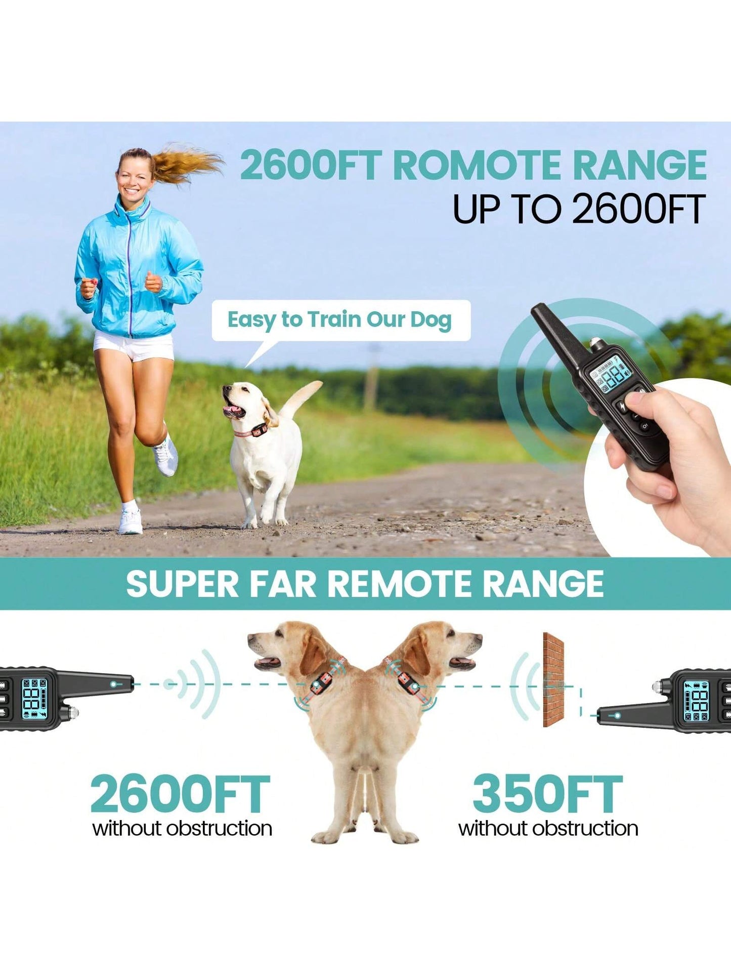 Waterproof Dog Training Collar, Remote Range 2600ft, 3 Training Modes: Beep, Shock, Vibration, Rechargeable Shock Collar Suitable For Small, Medium And Large Dogs, Remote And Collar Both Have LED Ligh