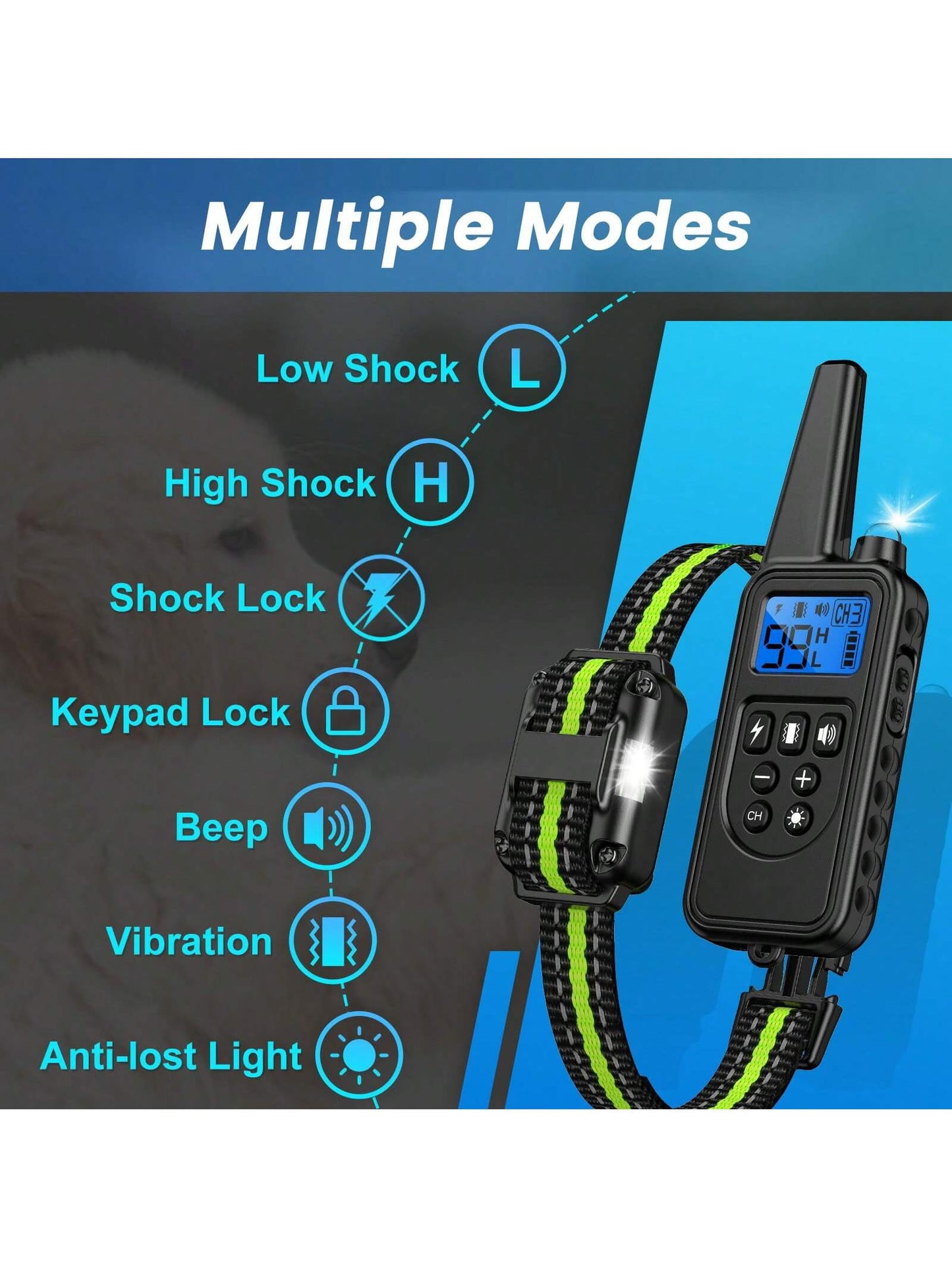 Waterproof Dog Training Collar, Remote Range 2600ft, 3 Training Modes: Beep, Shock, Vibration, Rechargeable Shock Collar Suitable For Small, Medium And Large Dogs, Remote And Collar Both Have LED Ligh