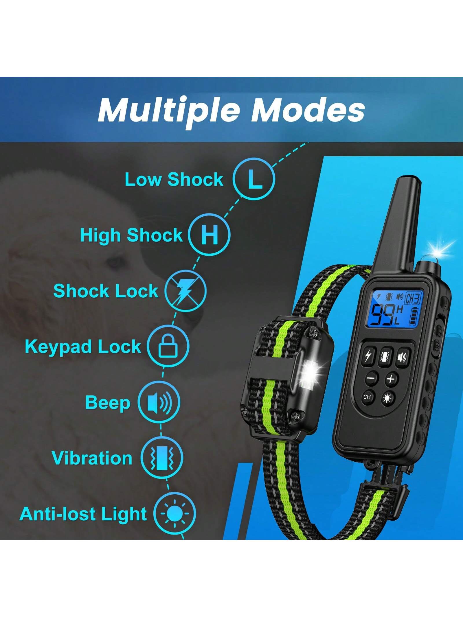 Waterproof Dog Training Collar, Remote Range 2600ft, 3 Training Modes: Beep, Shock, Vibration, Rechargeable Shock Collar Suitable For Small, Medium And Large Dogs, Remote And Collar Both Have LED Ligh