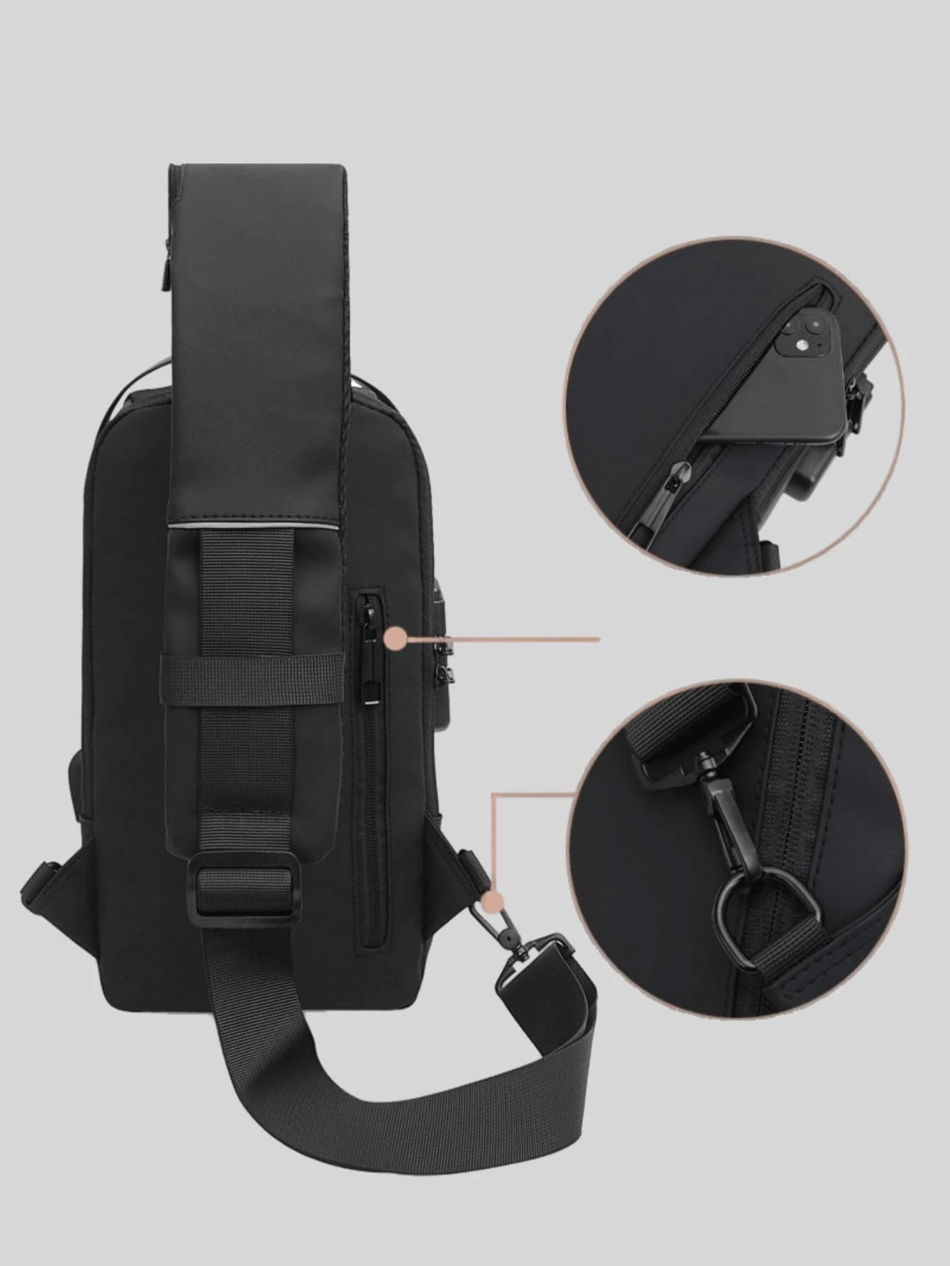 Waterproof Oxford Texture Men's Sling Chest Bag With Password Lock- Fashion Motorcycle Crossbody Bag With Phone Pocket, Zippers Closure For Daily Commute, Anti-Theft Crossbody Waist Pack Suitable For