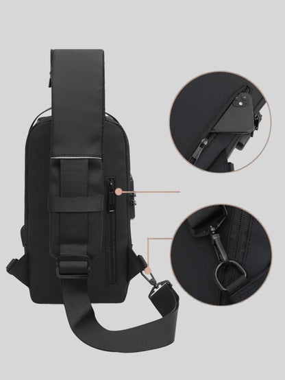 Waterproof Oxford Texture Men's Sling Chest Bag With Password Lock- Fashion Motorcycle Crossbody Bag With Phone Pocket, Zippers Closure For Daily Commute, Anti-Theft Crossbody Waist Pack Suitable For