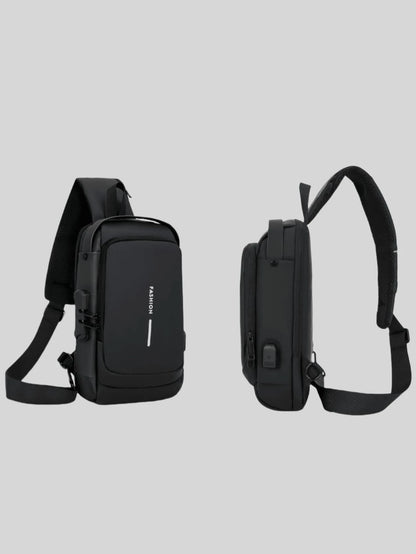 Waterproof Oxford Texture Men's Sling Chest Bag With Password Lock- Fashion Motorcycle Crossbody Bag With Phone Pocket, Zippers Closure For Daily Commute, Anti-Theft Crossbody Waist Pack Suitable For
