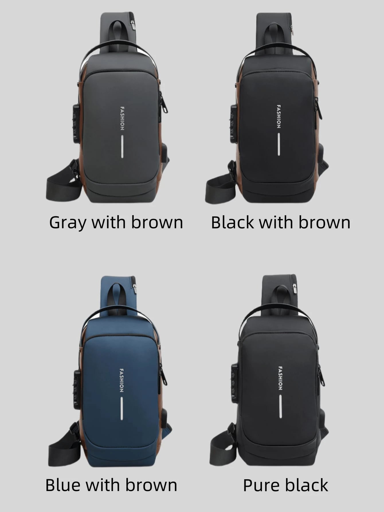 Waterproof Oxford Texture Men's Sling Chest Bag With Password Lock- Fashion Motorcycle Crossbody Bag With Phone Pocket, Zippers Closure For Daily Commute, Anti-Theft Crossbody Waist Pack Suitable For