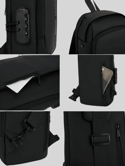 Waterproof Oxford Texture Men's Sling Chest Bag With Password Lock- Fashion Motorcycle Crossbody Bag With Phone Pocket, Zippers Closure For Daily Commute, Anti-Theft Crossbody Waist Pack Suitable For