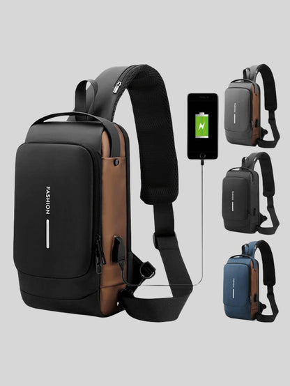 Waterproof Oxford Texture Men's Sling Chest Bag With Password Lock- Fashion Motorcycle Crossbody Bag With Phone Pocket, Zippers Closure For Daily Commute, Anti-Theft Crossbody Waist Pack Suitable For