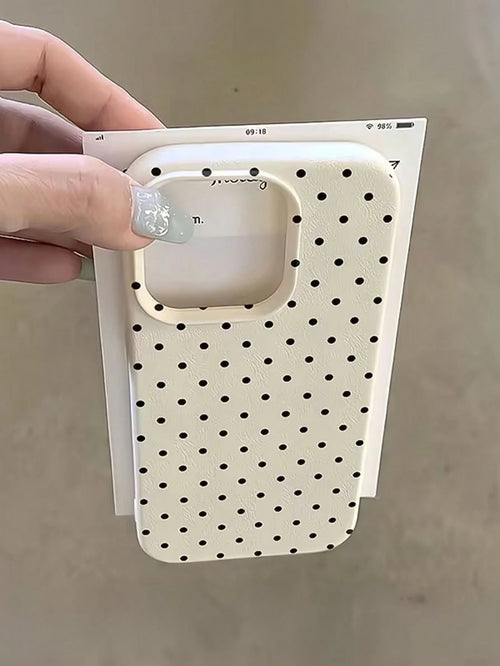 White Black Polka Dot Fashion TPU Shockproof 1pc White Polka Dot Pattern Full Coverage TPU Shockproof Phone Case, Compatible With 16, 15, 14, 13, 12, 11 Pro Max, And Series, International Version, Not