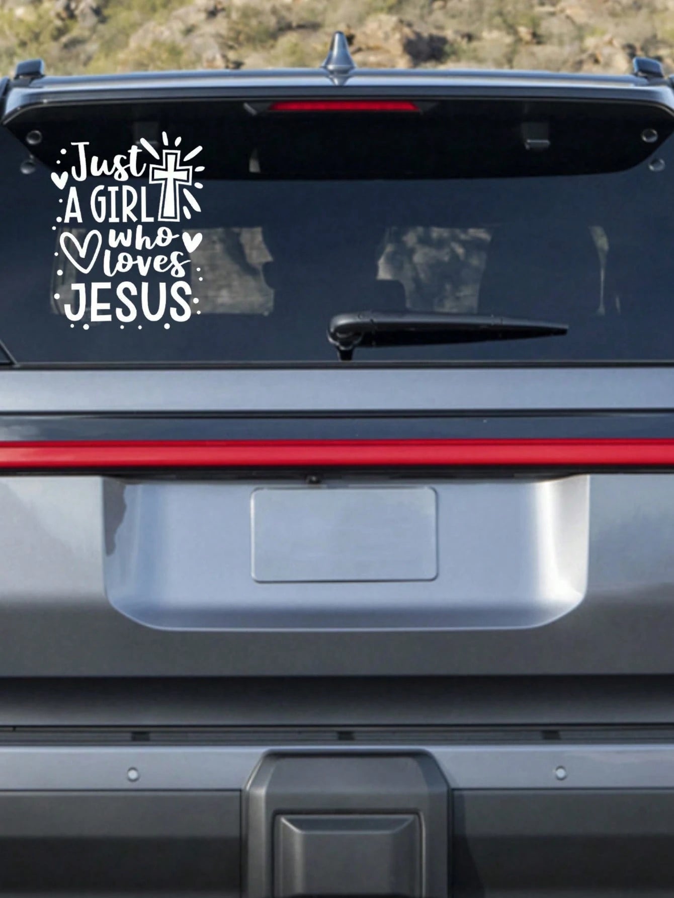 Who Loves Jesus Is Just A Girl Car Sticker, Laptop, Water Bottle, Phone, Car, Truck, Van, SUV, Motorcycle, Vehicle, Paint, Window, Wall, Cup, Bumper, Craft Sticker