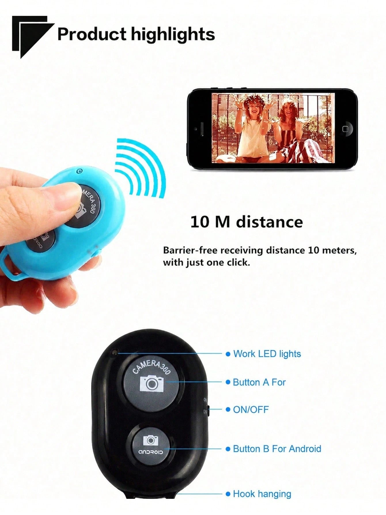 Wireless Camera Shutter Remote Control For Smartphones- Compatible With IOS/Android, IPod, Tablets, HD Selfie Shutter, For Taking Photos And Videos. Remote Shutter Suitable For Summer Vacation, Trave