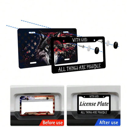 With God All Things Are Possible Matte Black License Plate Frame Christian, Jesus/God Auto Car Frame, Heavy Duty License Plate Cover Holder, 2 Holes With Screws 2PC