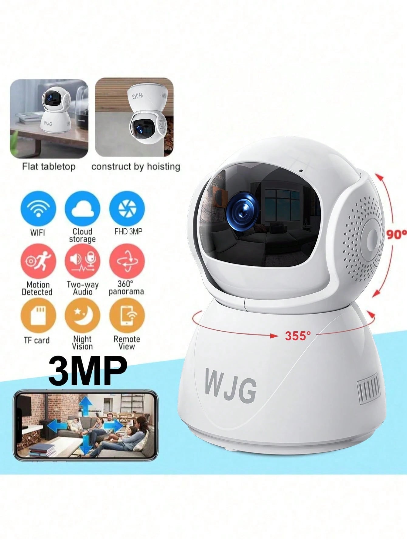 WJG Baby Monitor, 1290P HD Video Baby Monitor With Camera And Audio, 2.4GHz Camera With Night Vision, Baby And Pet Motion Detection, Cloud Storage