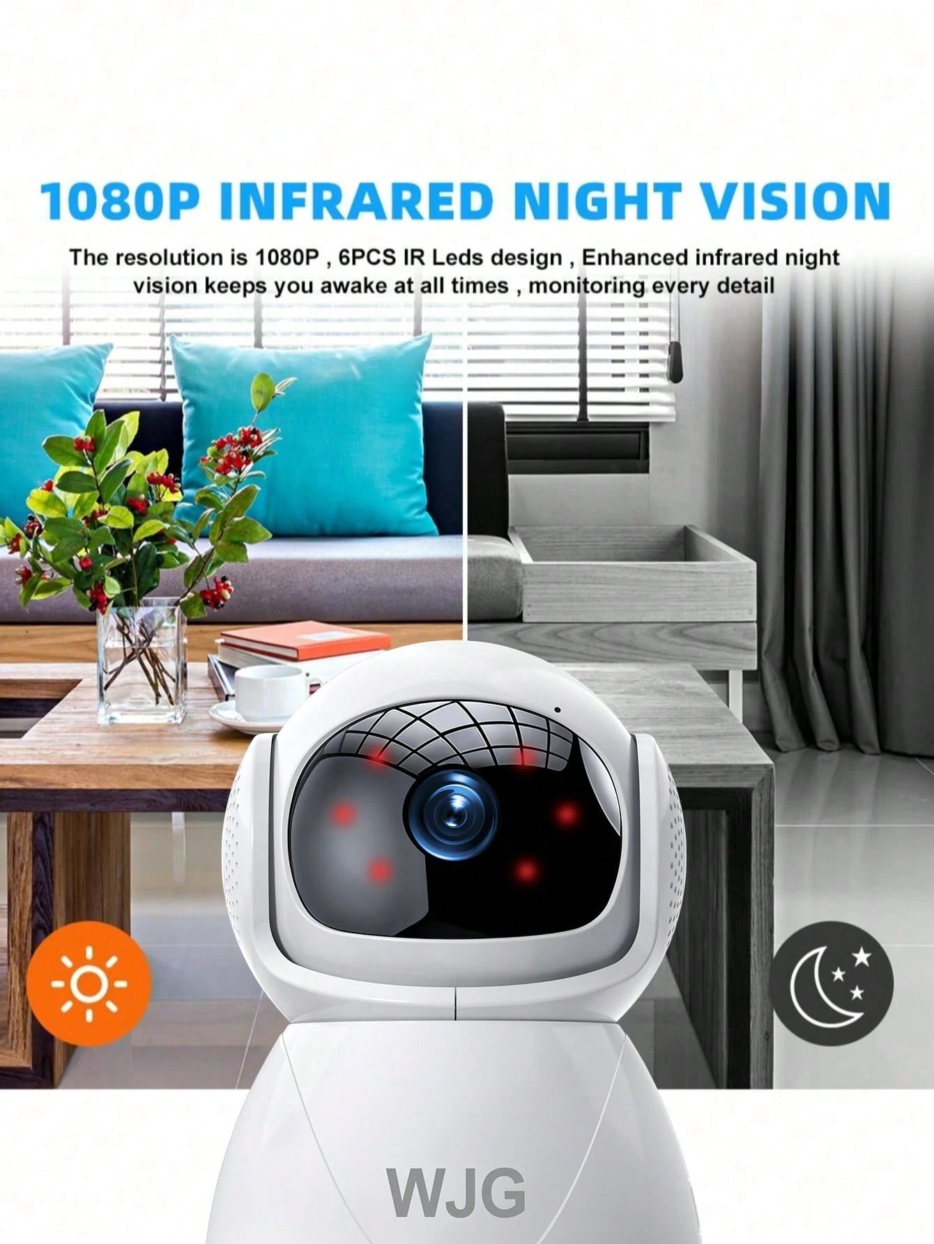 WJG Baby Monitor, 1290P HD Video Baby Monitor With Camera And Audio, 2.4GHz Camera With Night Vision, Baby And Pet Motion Detection, Cloud Storage