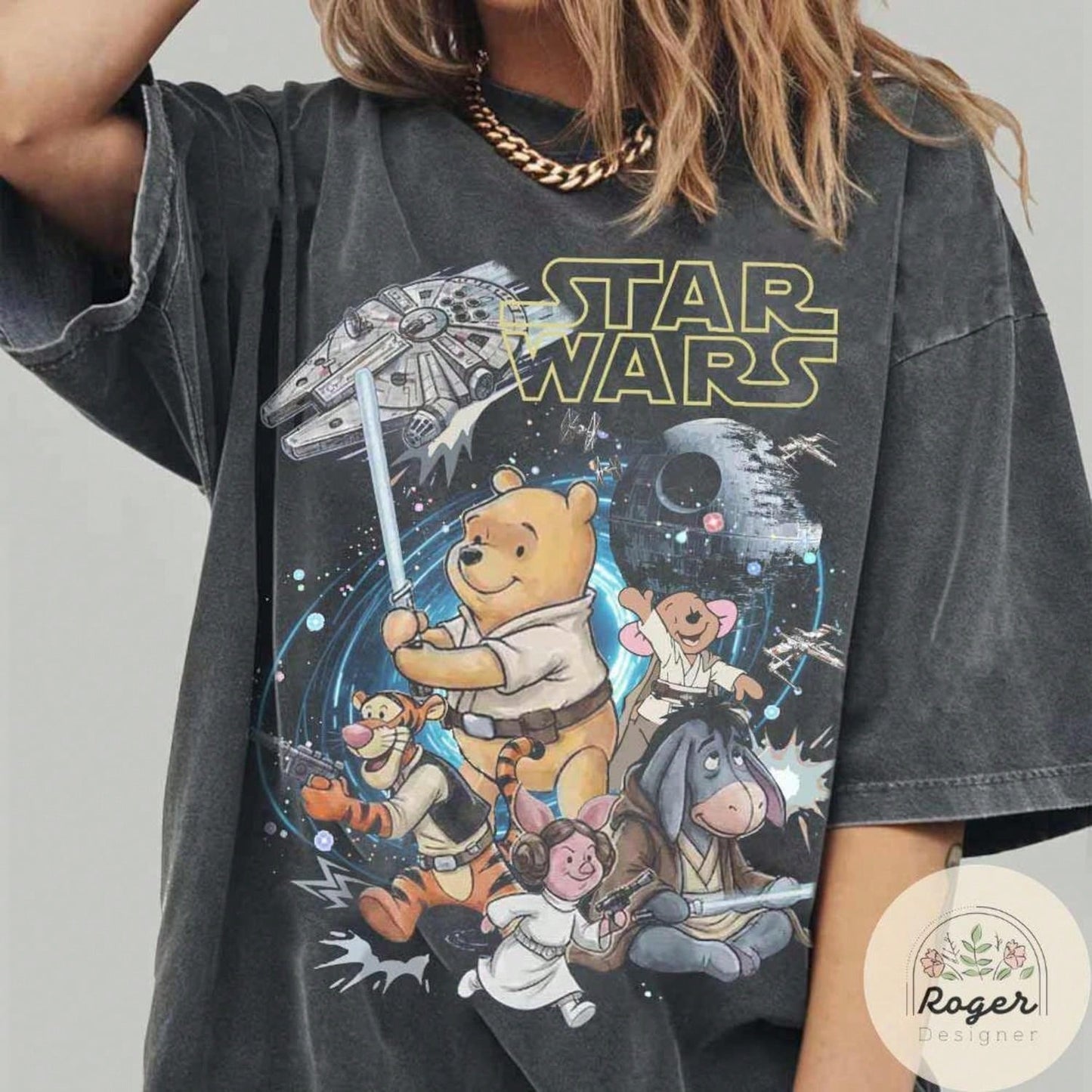 [Women Disney Wash Tshirt]Vintage Winnie The Pooh Shirt, Disney Galaxy's Edge May The Force Be With You Shirt